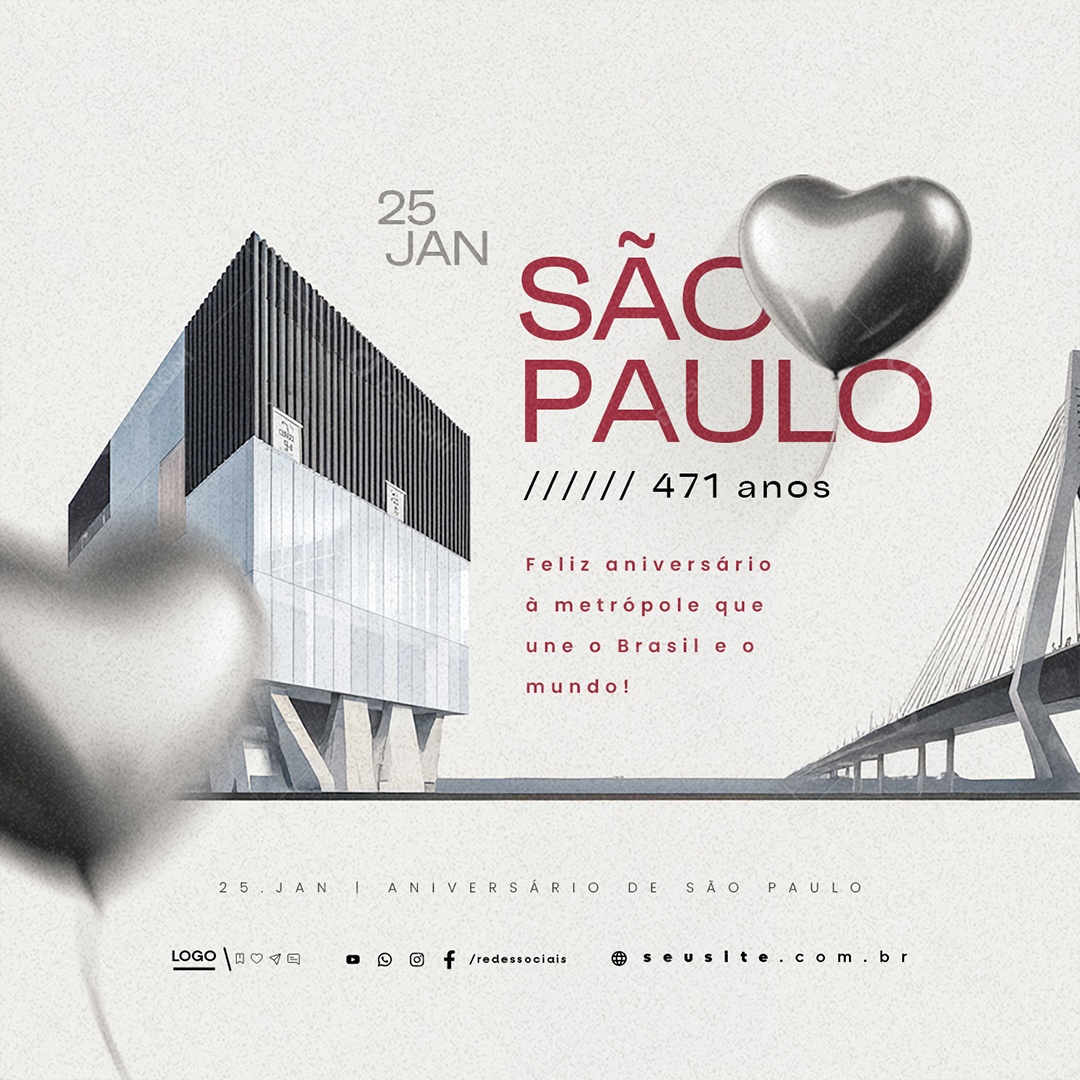Feliz Aniversário São Paulo 25 de Janeiro 471 Anos Social Media PSD Editável