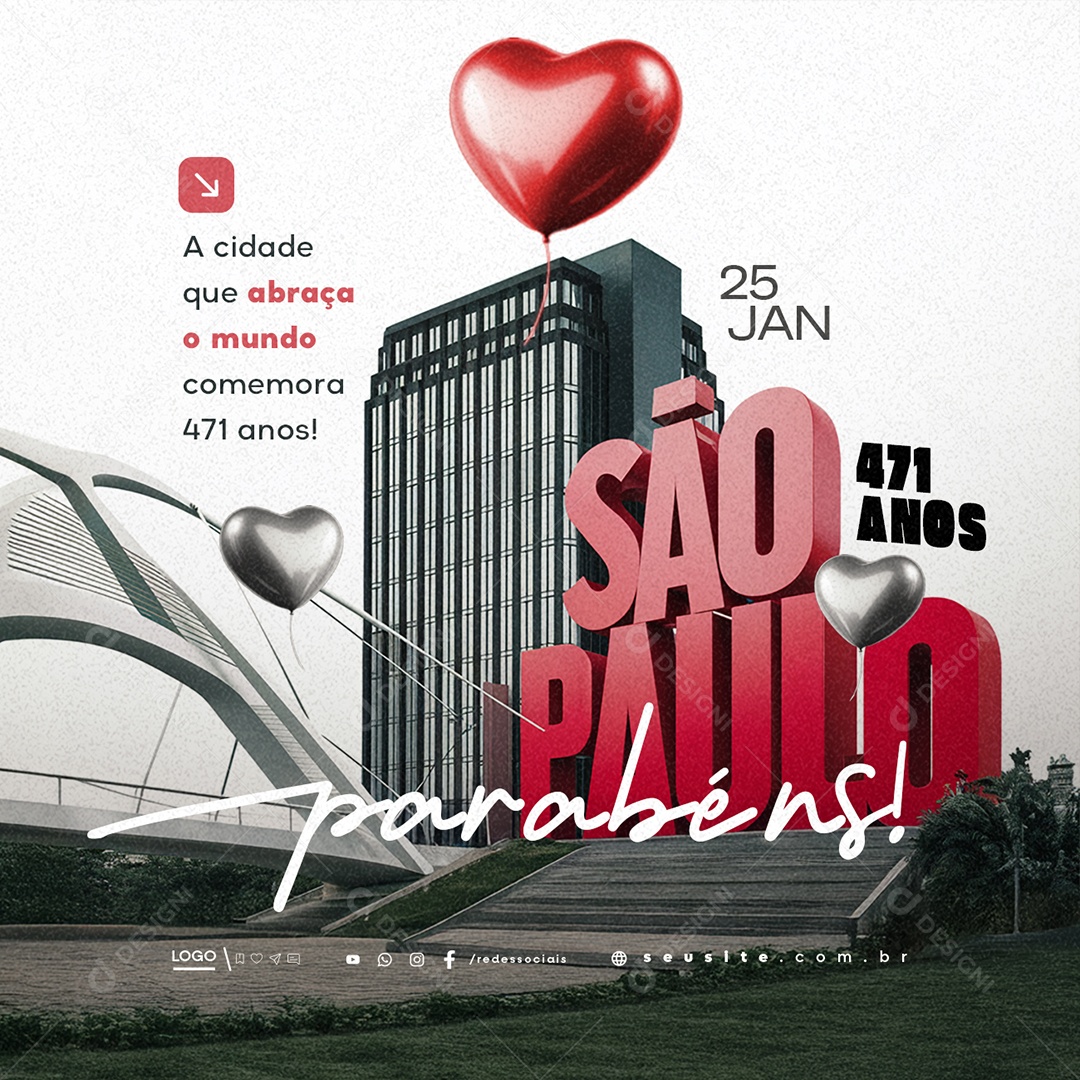 Aniversário de São Paulo 25 de Janeiro A Cidade Que Abraça o Mundo Social Media PSD Editável