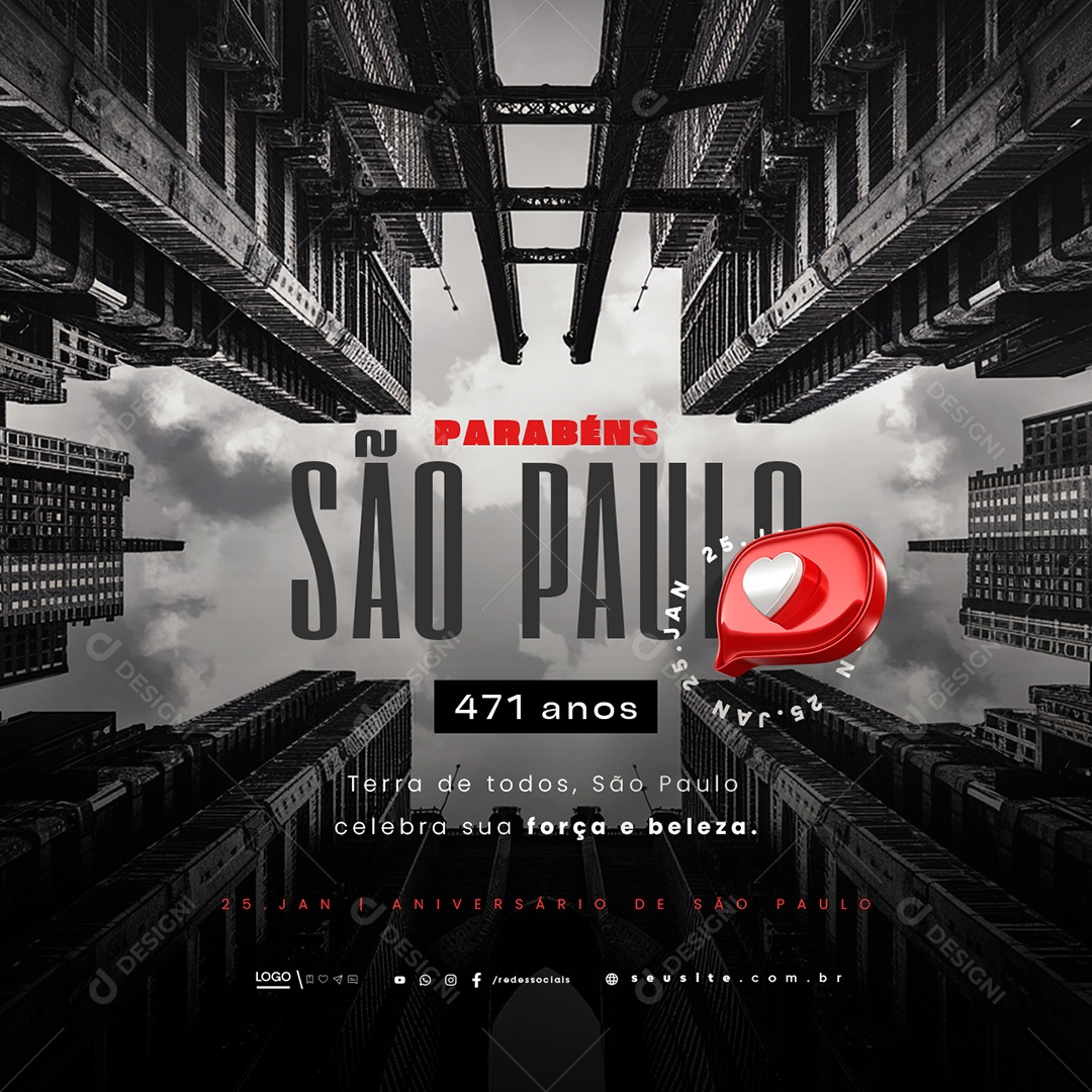 Aniversário de São Paulo 25 de Janeiro Parabéns Social Media PSD Editável