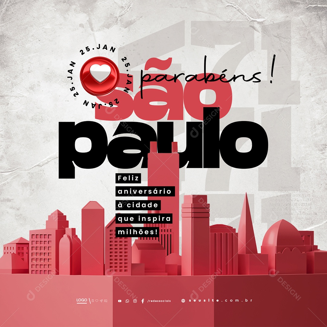 Social Media Aniversário de São Paulo 25 de Janeiro Parabéns PSD Editável