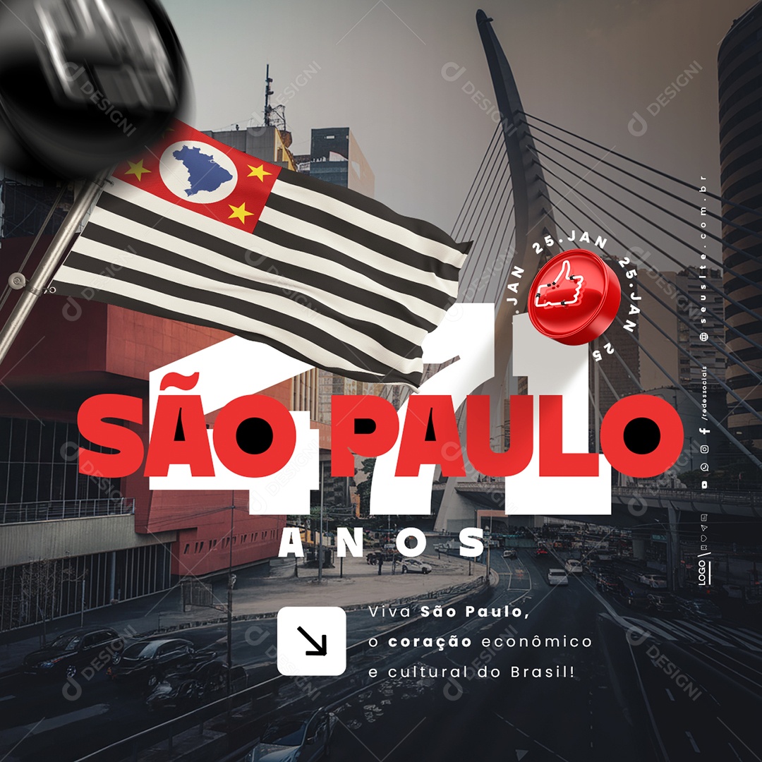 Aniversário de São Paulo 25 de Janeiro Viva Social Media PSD Editável