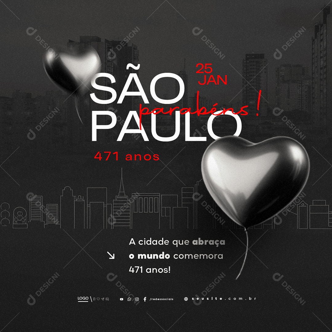 Aniversário de São Paulo 25 de Janeiro Parabéns Social Media PSD Editável