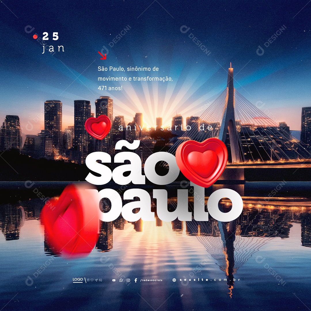 Aniversário de São Paulo 25 de Janeiro Sinônimo de Movimento Social Media PSD Editável
