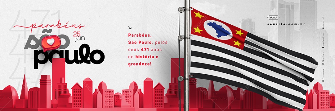 Carrossel Aniversário de São Paulo 25 de Janeiro Parabéns Social Media PSD Editável