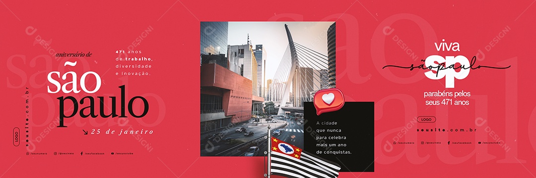 Carrossel Aniversário de São Paulo 25 de Janeiro 471 Anos Viva SP Social Media PSD Editável