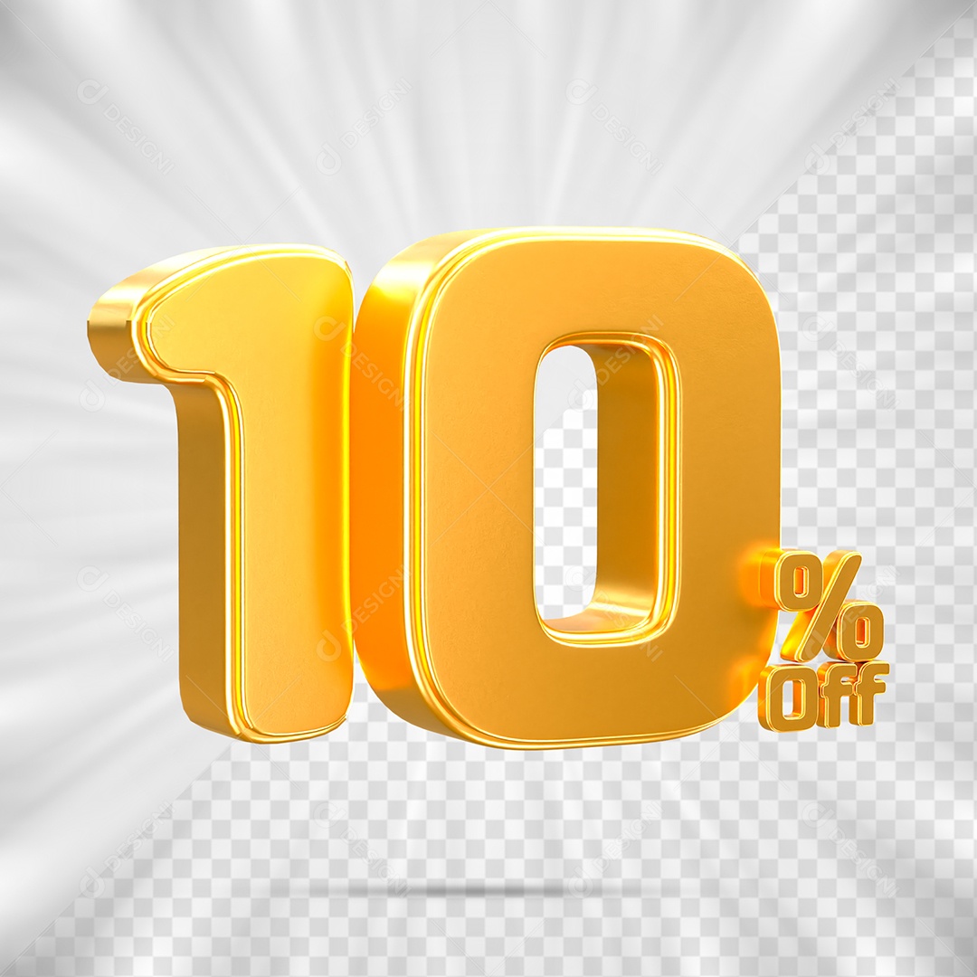 Número de Desconto 10% Off Elemento 3D para Composição PSD