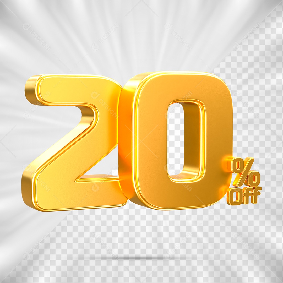 Número de Desconto 20% Off Elemento 3D para Composição PSD