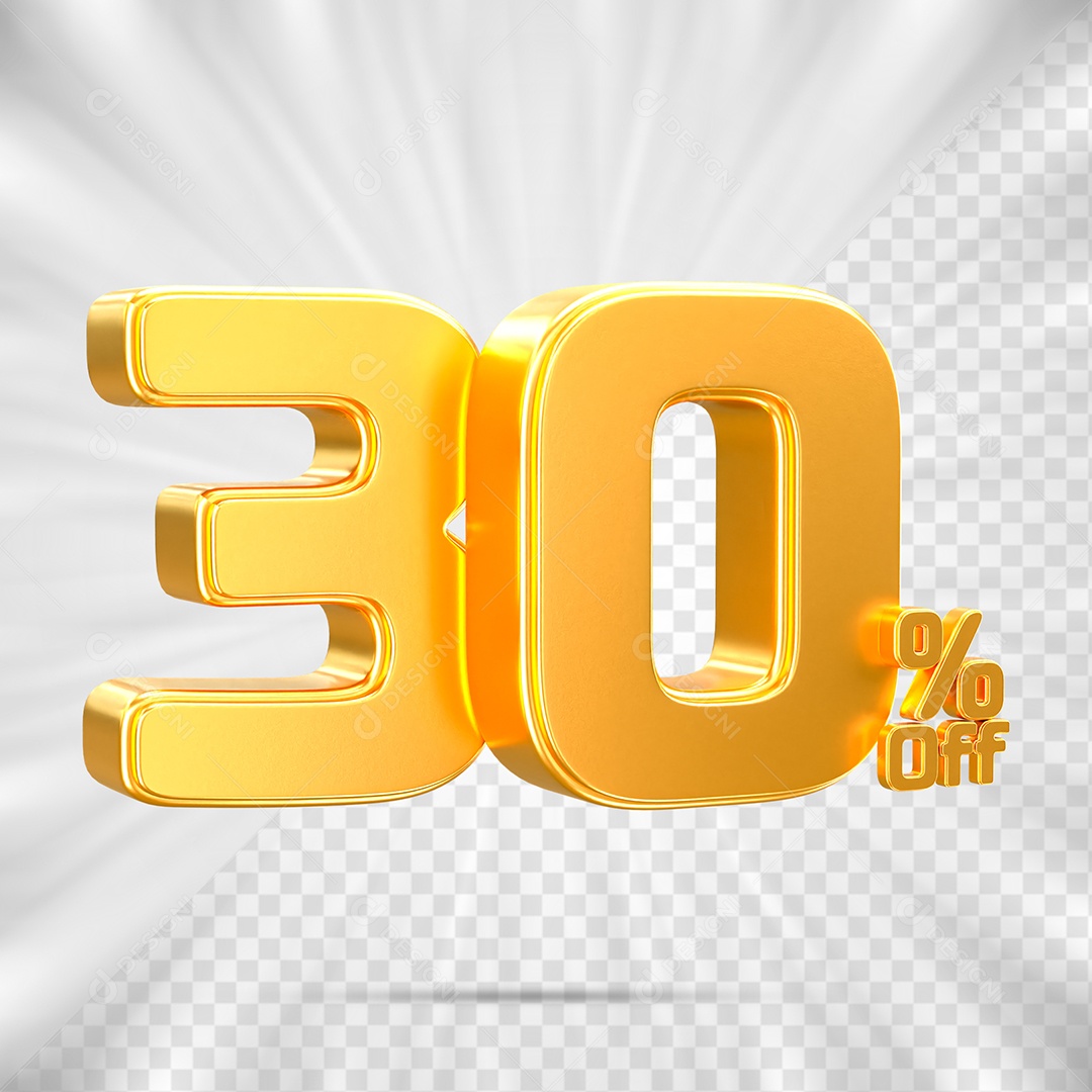 Número de Desconto 30% Off Elemento 3D para Composição PSD