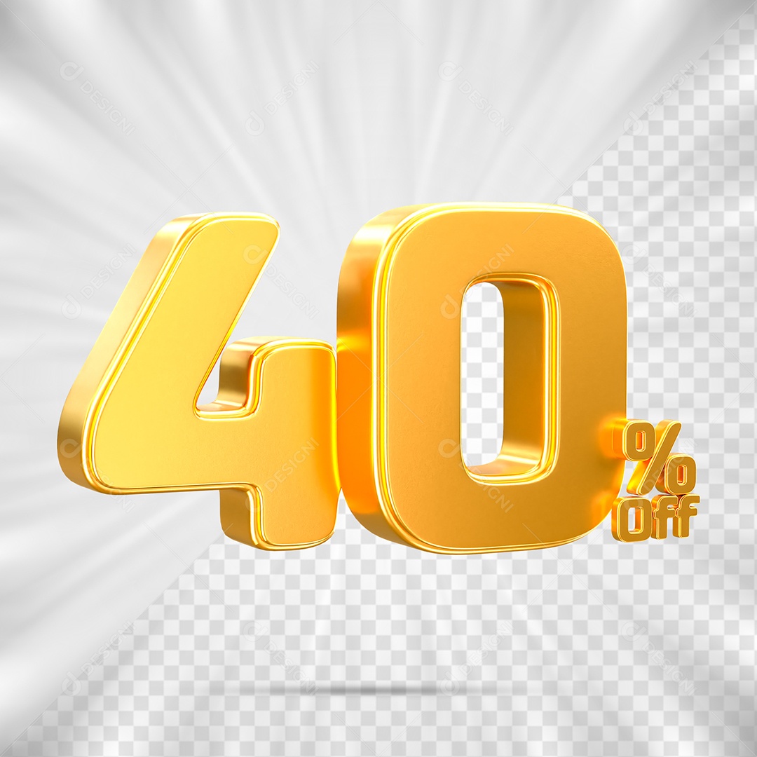 Número de Desconto 40% Off Elemento 3D para Composição PSD