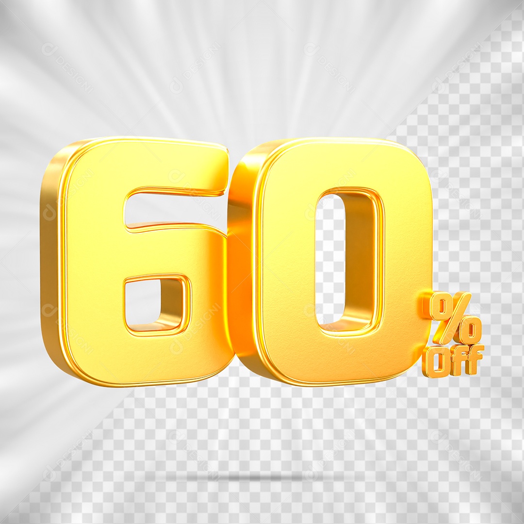 Número de Desconto 60% Off Elemento 3D para Composição PSD