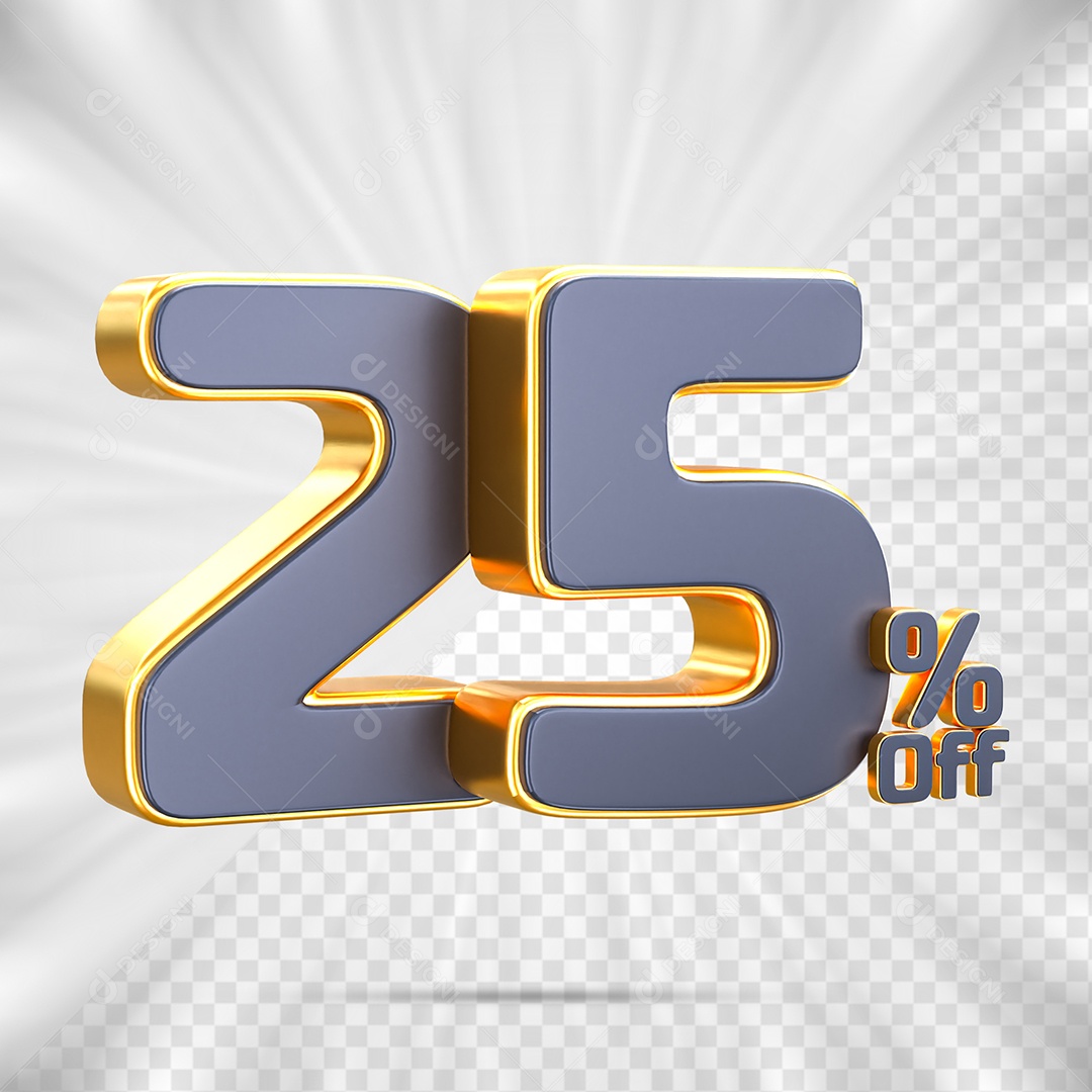Número de Desconto 25% Off Elemento 3D para Composição PSD