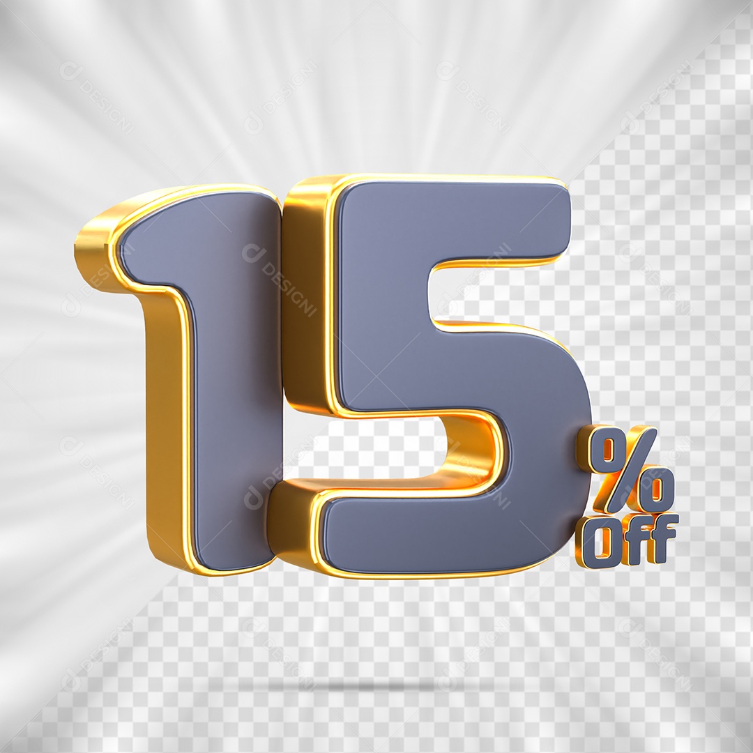 Número de Desconto 15% Off Elemento 3D para Composição PSD