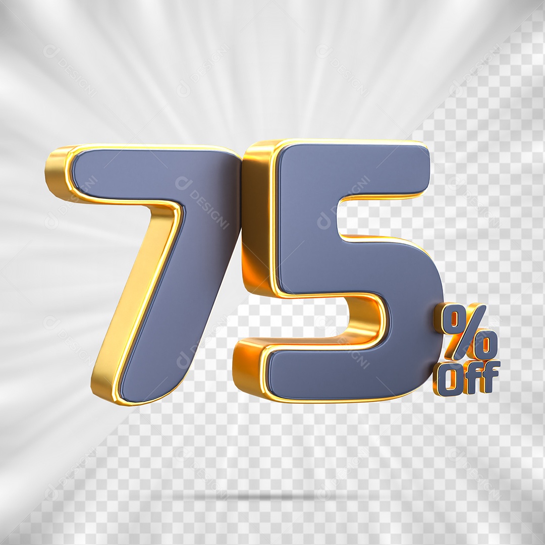 Número de Desconto 75% Off Elemento 3D para Composição PSD