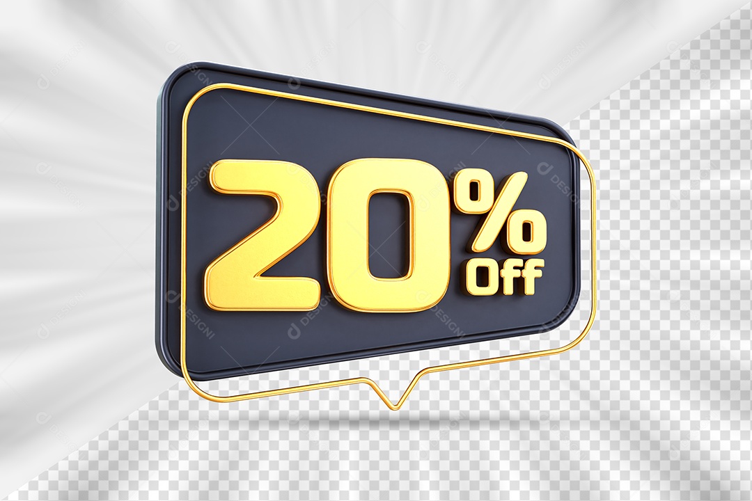 Tag de Desconto 20% Off Elemento 3D para Composição PSD