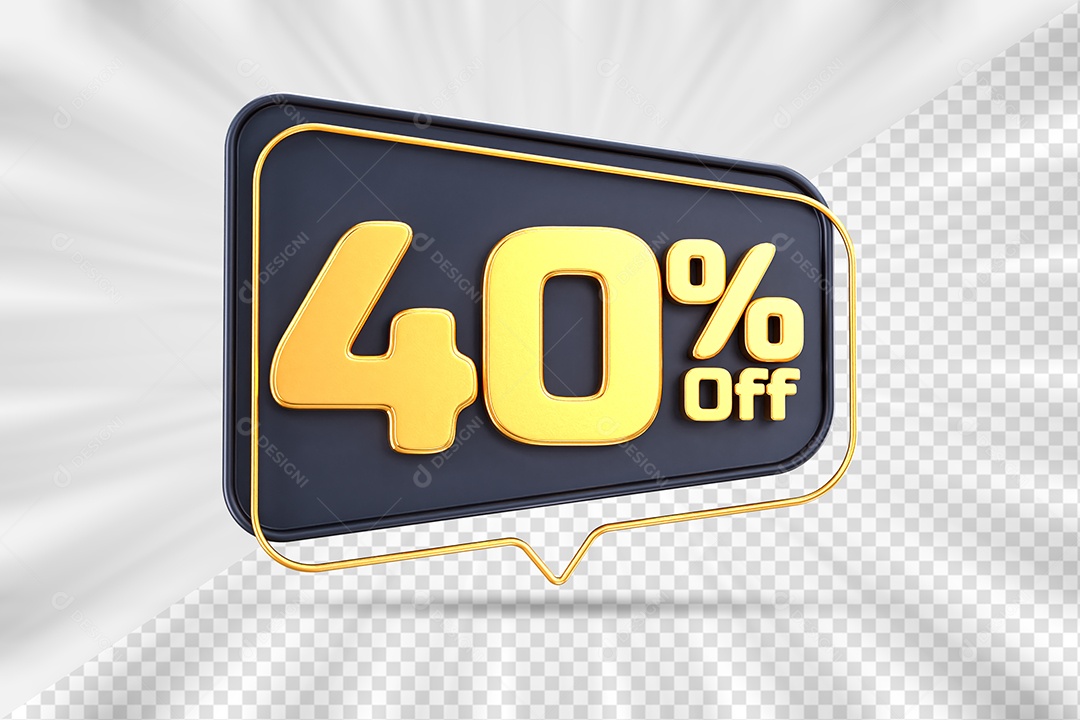 Tag de Desconto 40% Off Elemento 3D para Composição PSD