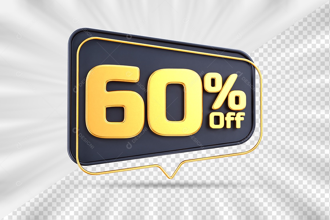 Tag de Desconto 60% Off Elemento 3D para Composição PSD