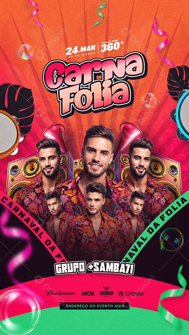 Flyer Carnafolia Social Media Story PSD Editável
