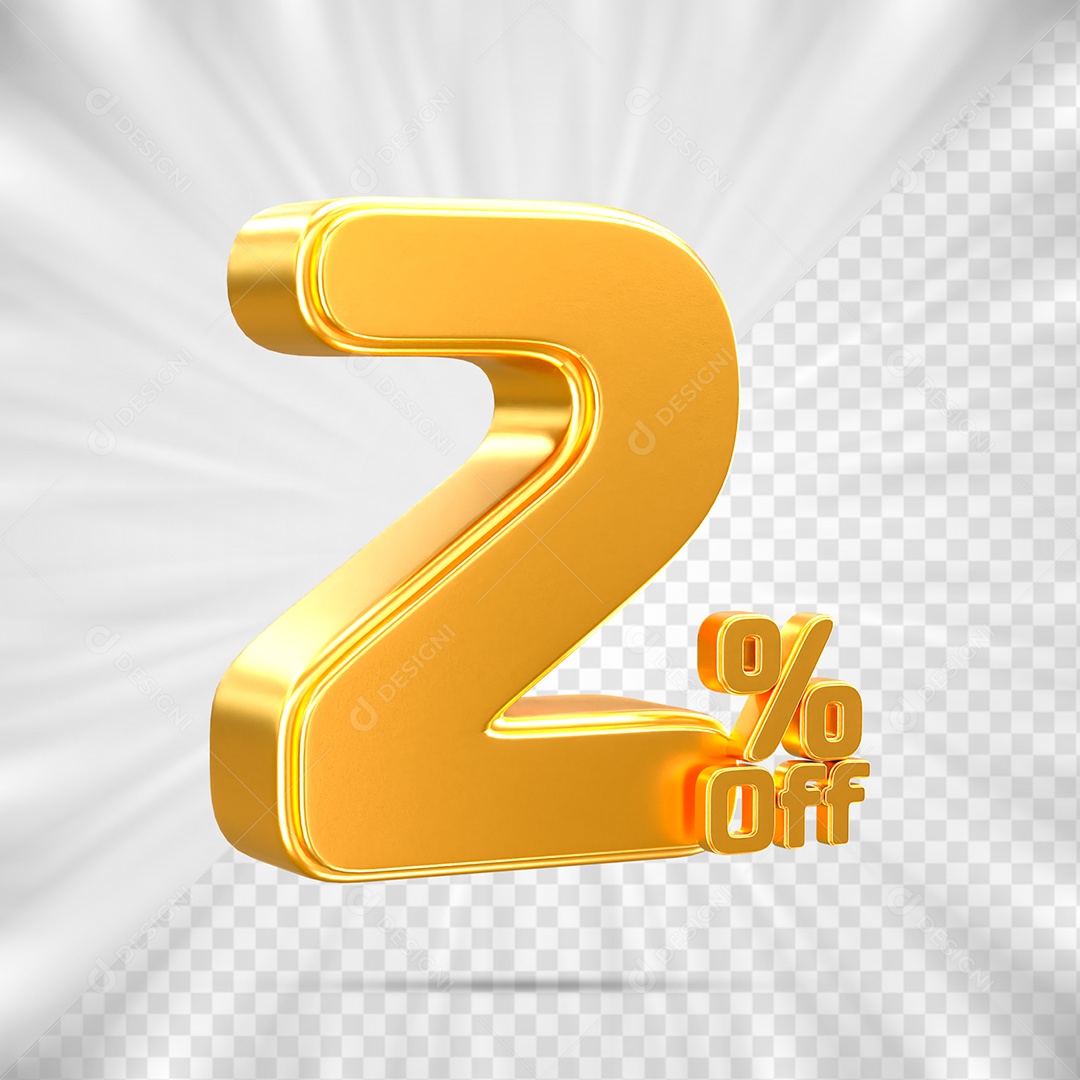 Número de Desconto 2% Off Elemento 3D para Composição PSD