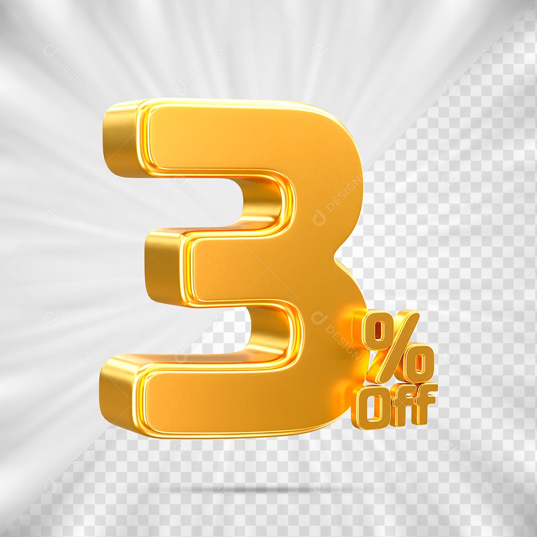 Número de Desconto 3% Off Elemento 3D para Composição PSD