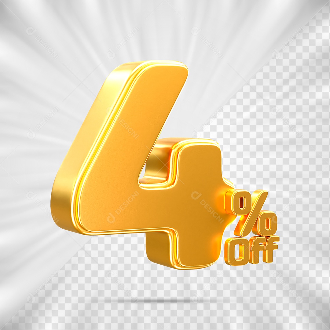 Número de Desconto 4% Off Elemento 3D para Composição PSD