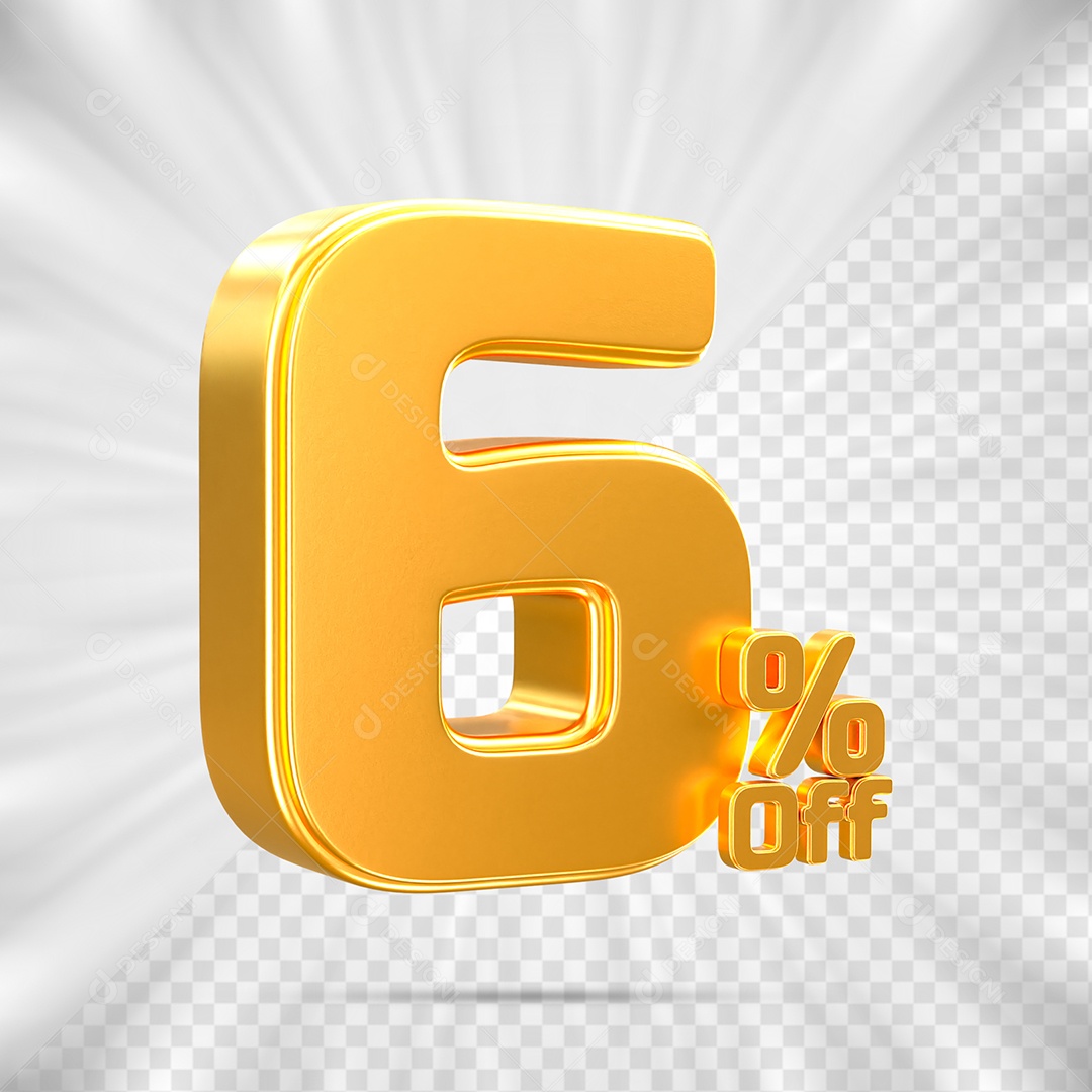Número de Desconto 6% Off Elemento 3D para Composição PSD