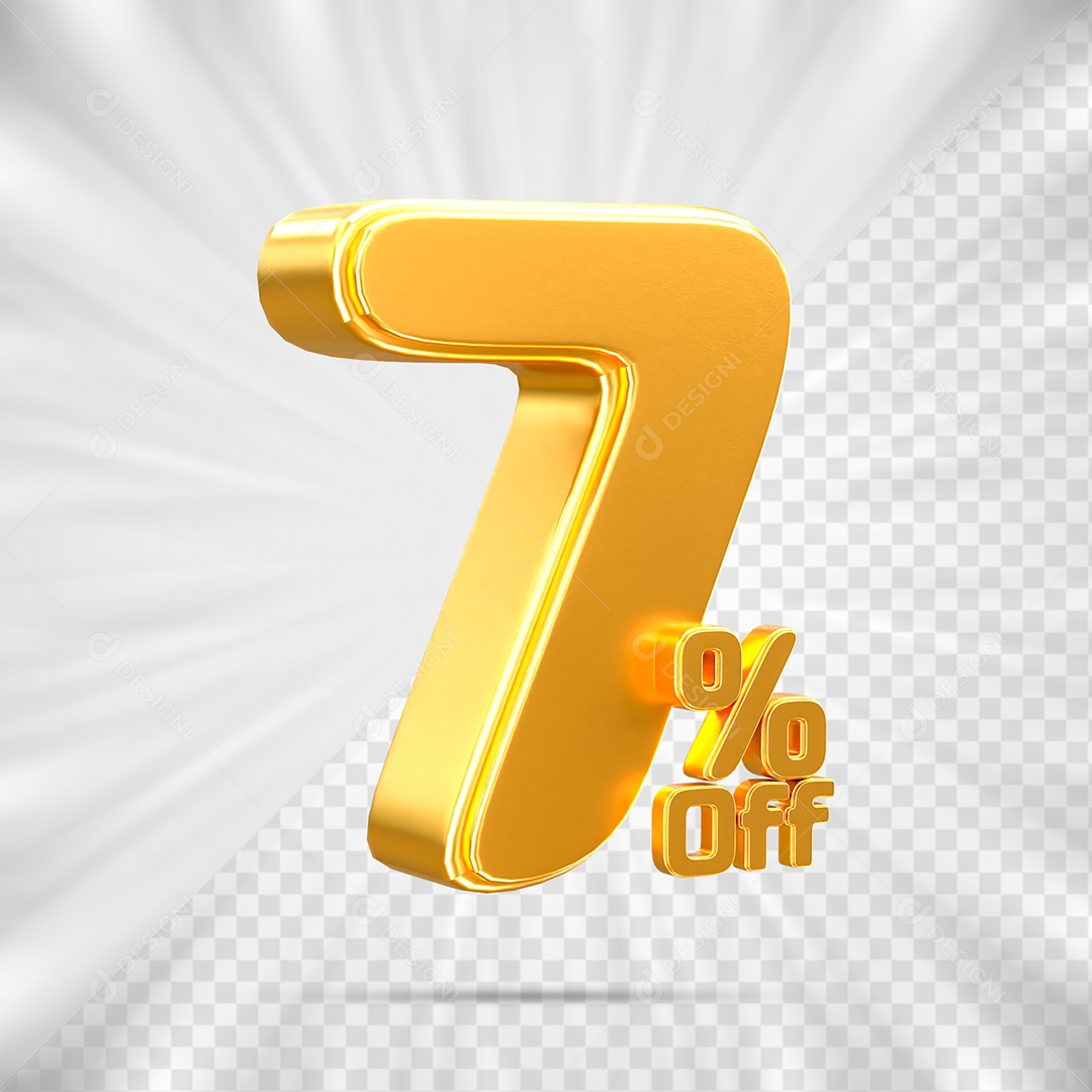 Número de Desconto 7% Off Elemento 3D para Composição PSD