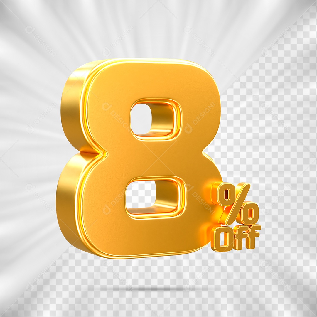 Número de Desconto 8% Off Elemento 3D para Composição PSD