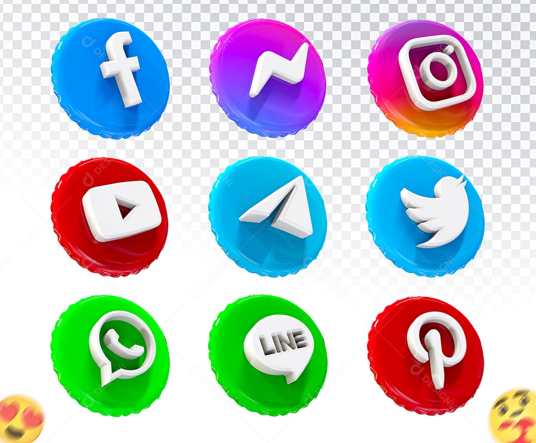 Ícones 3D Quadrado Rede Sociais Para Composição PSD