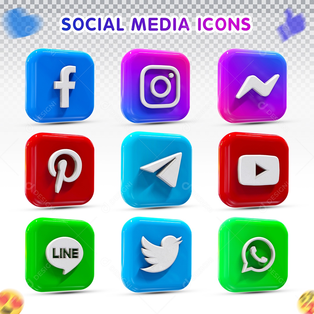 Ícones 3D Quadrado Rede Sociais Para Composição PSD