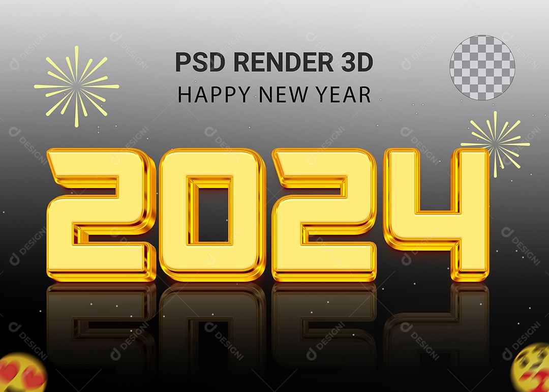 Elemento 3D Número 2024 Ano Novo Para Composição PSD
