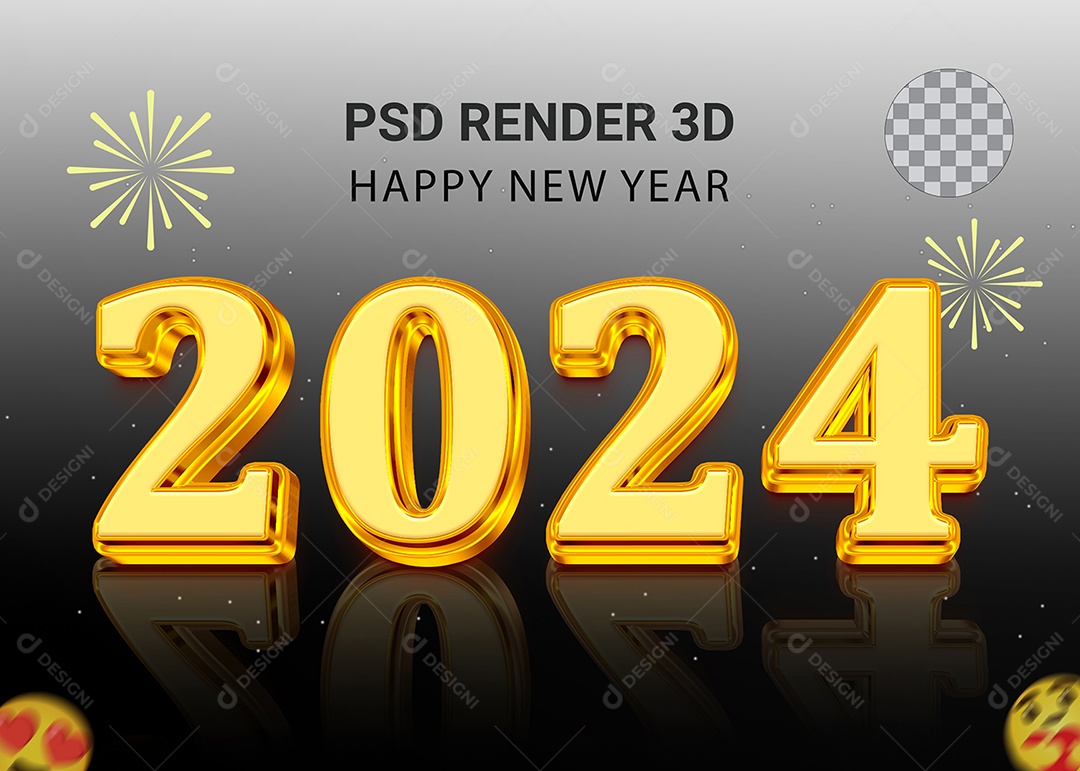 Elemento 3D Número 2024 Ano Novo Para Composição PSD