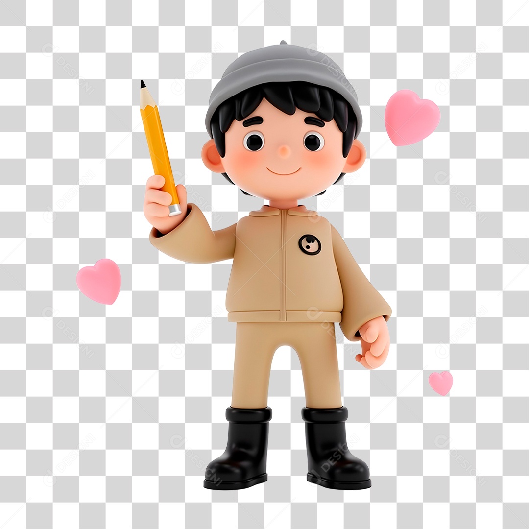 Personagem Segurando Lápis PNG Transparente
