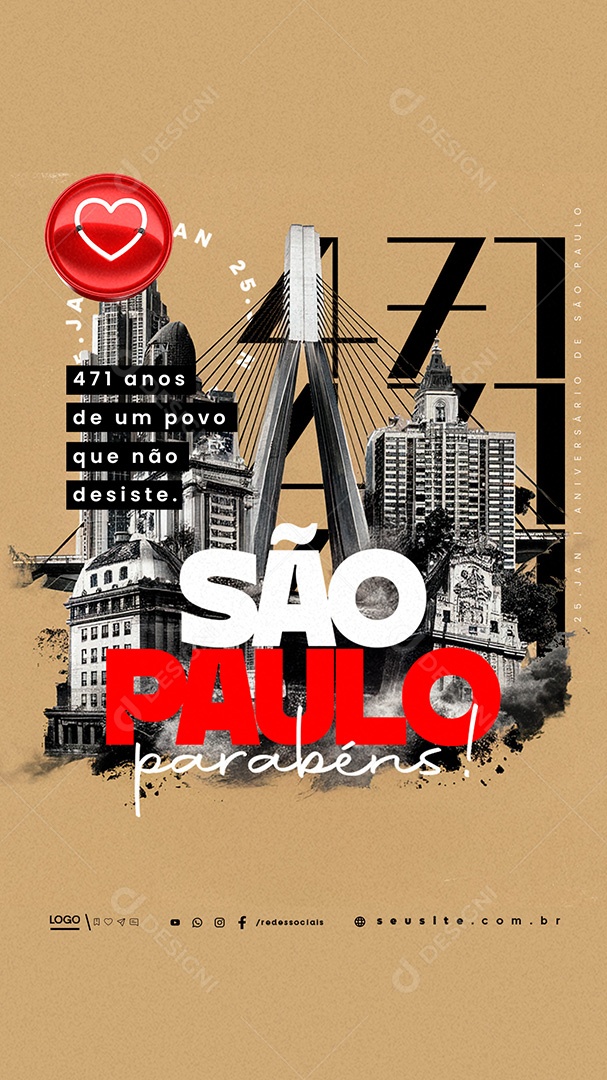 Story Aniversário de São Paulo 25 de Janeiro 471 Anos Social Media PSD Editável