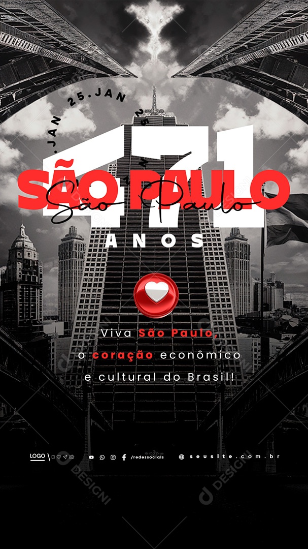 Story Aniversário de São Paulo 25 de Janeiro 471 Anos Social Media PSD Editável