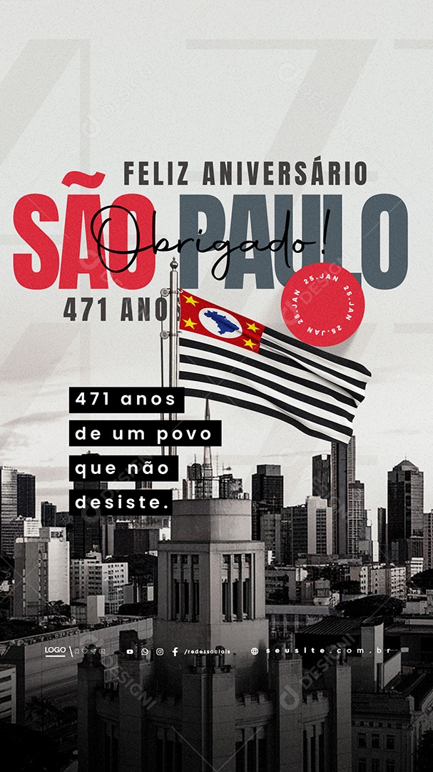 Story Aniversário de São Paulo 25 de Janeiro 471 Anos Social Media PSD Editável
