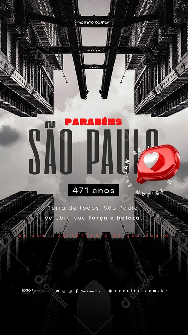 Story Aniversário de São Paulo 25 de Janeiro 471 Anos Social Media PSD Editável