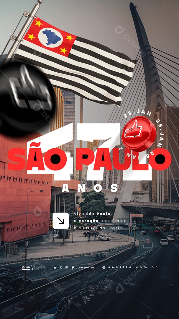 Story Aniversário de São Paulo 25 de Janeiro 471 Anos Social Media PSD Editável
