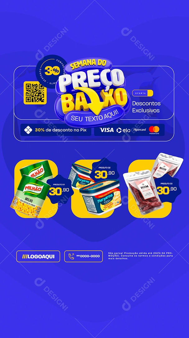 Story Preço Baixo Promoção de Supermercado Social Media PSD Editável