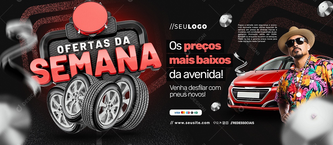 Banner Loja de Pneus Ofertas Da Semana Os Preços Mais Baixos Social Media PSD Editável