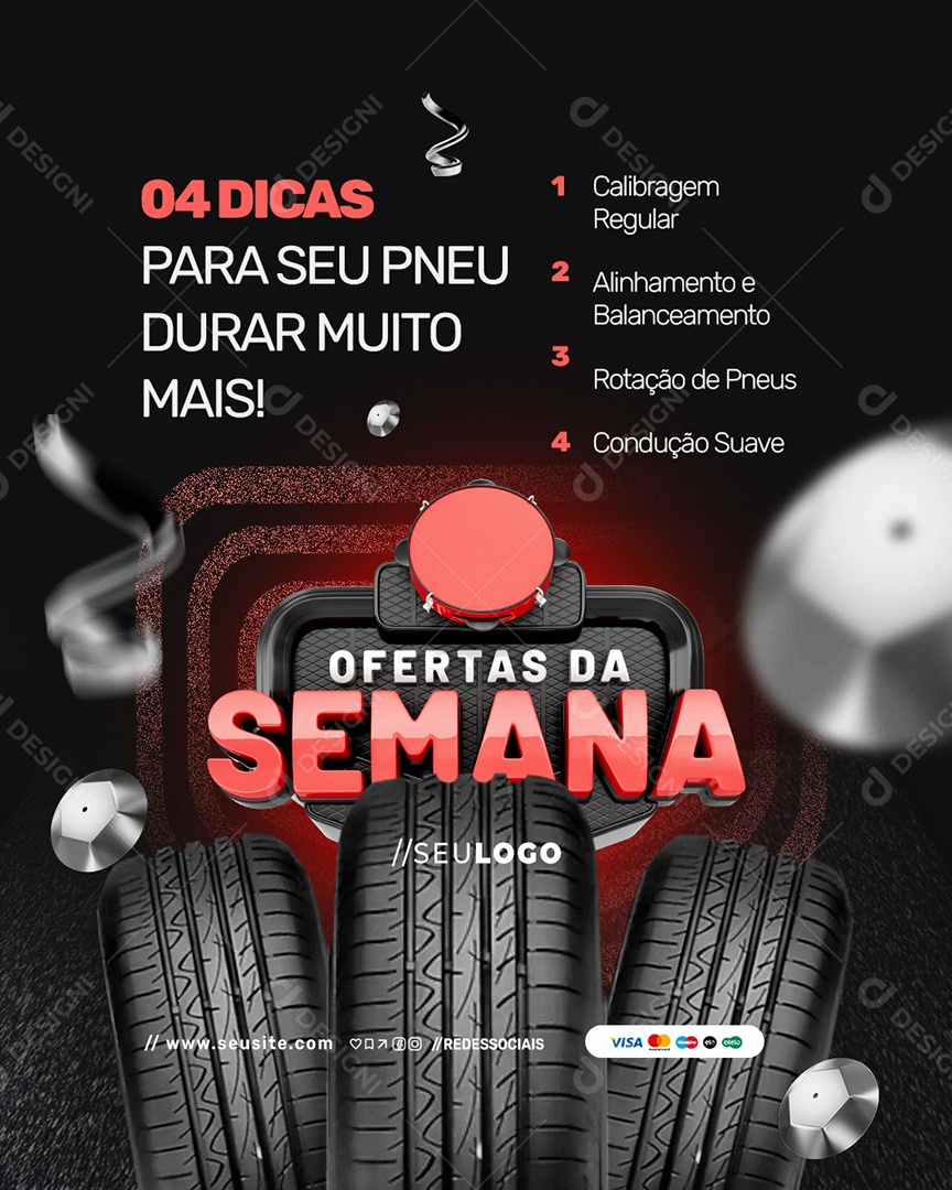 Loja de Pneus Ofertas Da Semana Quatro Dicas Social Media PSD Editável