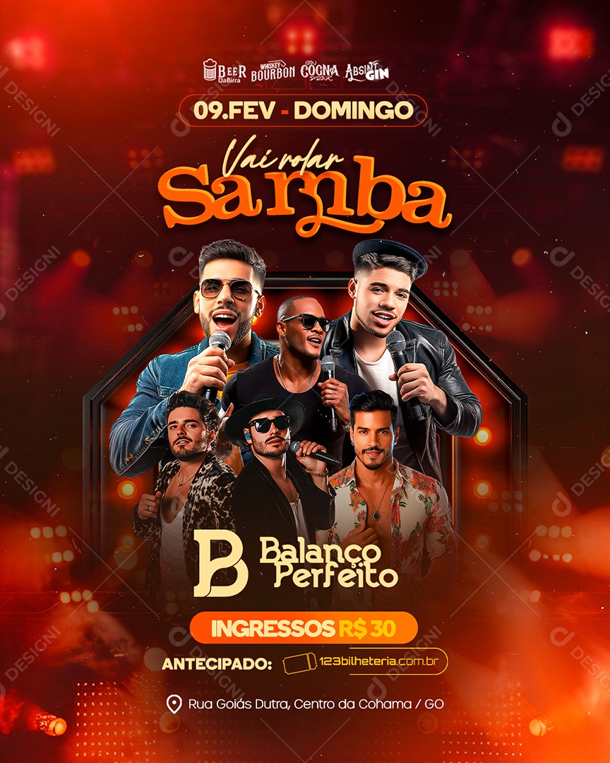 Flyer Vai Rolar Samba Social Media PSD Editável