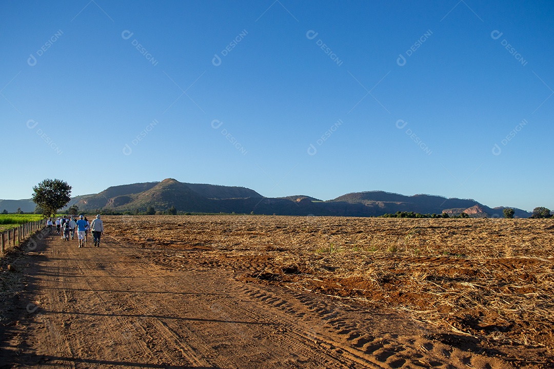 Pessoas em uma estrada com paisagem natural