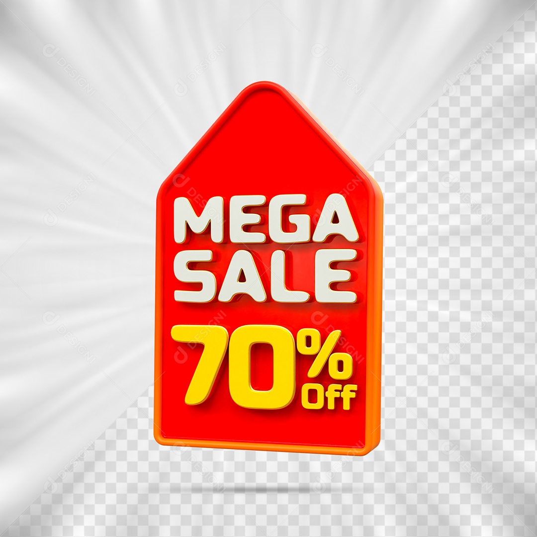 Tag de Desconto 70% Off Elemento 3D para Composição PSD