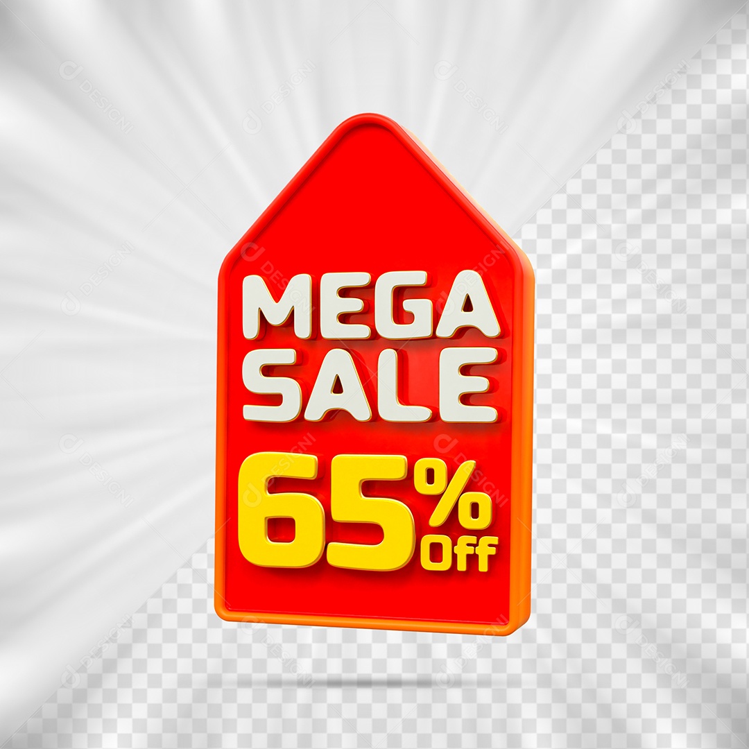 Tag de Desconto 65% Off Elemento 3D para Composição PSD