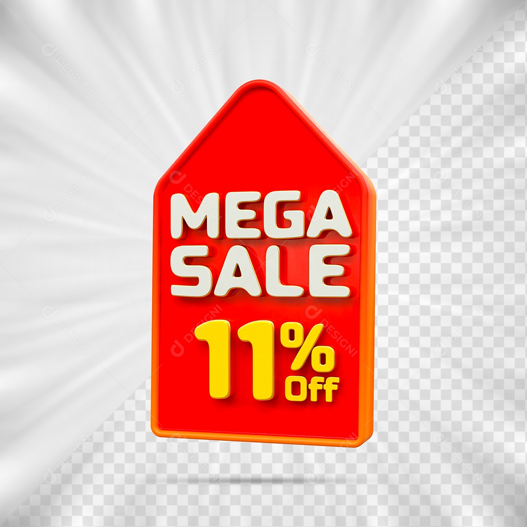 Tag de Desconto 11% Off Elemento 3D para Composição PSD