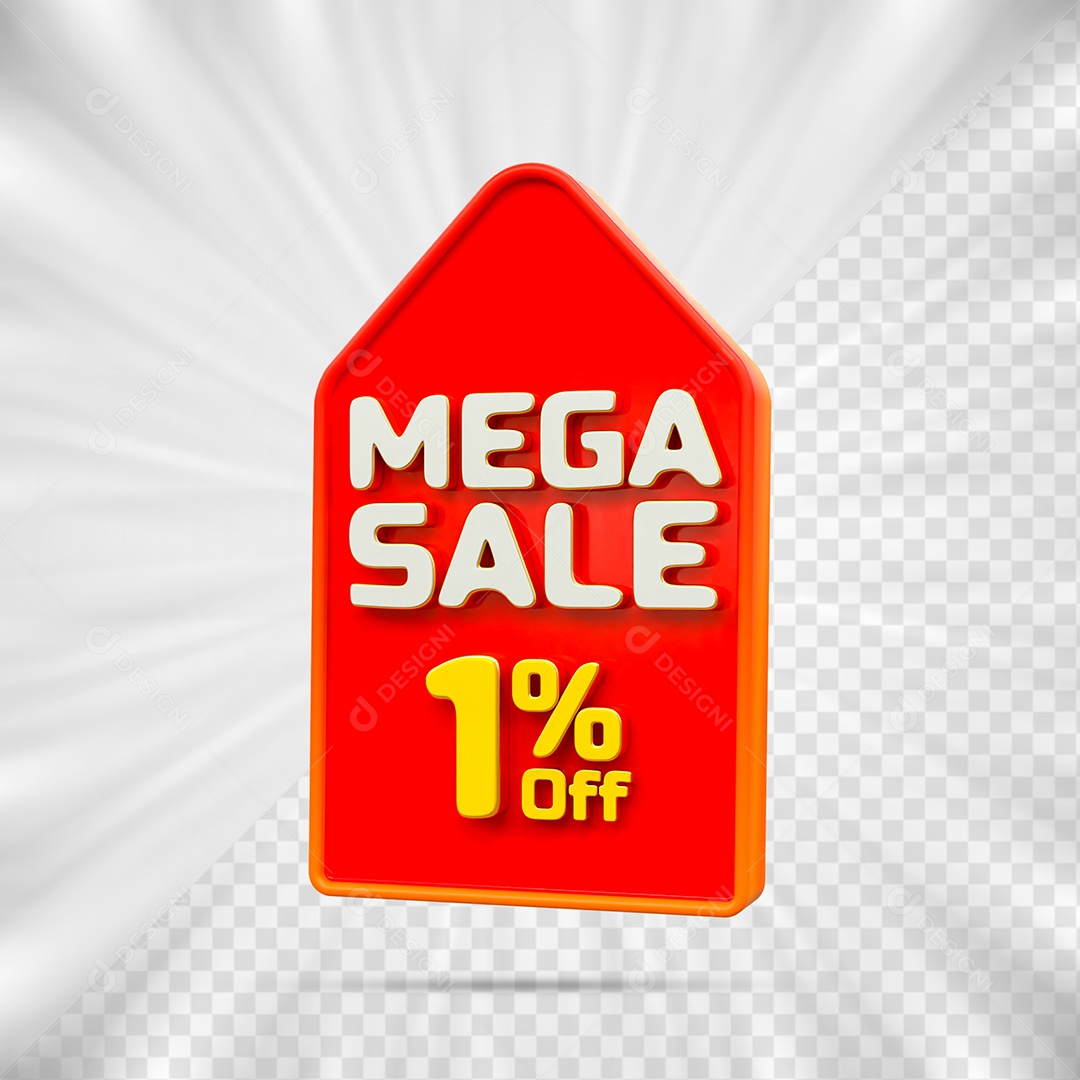Tag de Desconto 1% Off Elemento 3D para Composição PSD