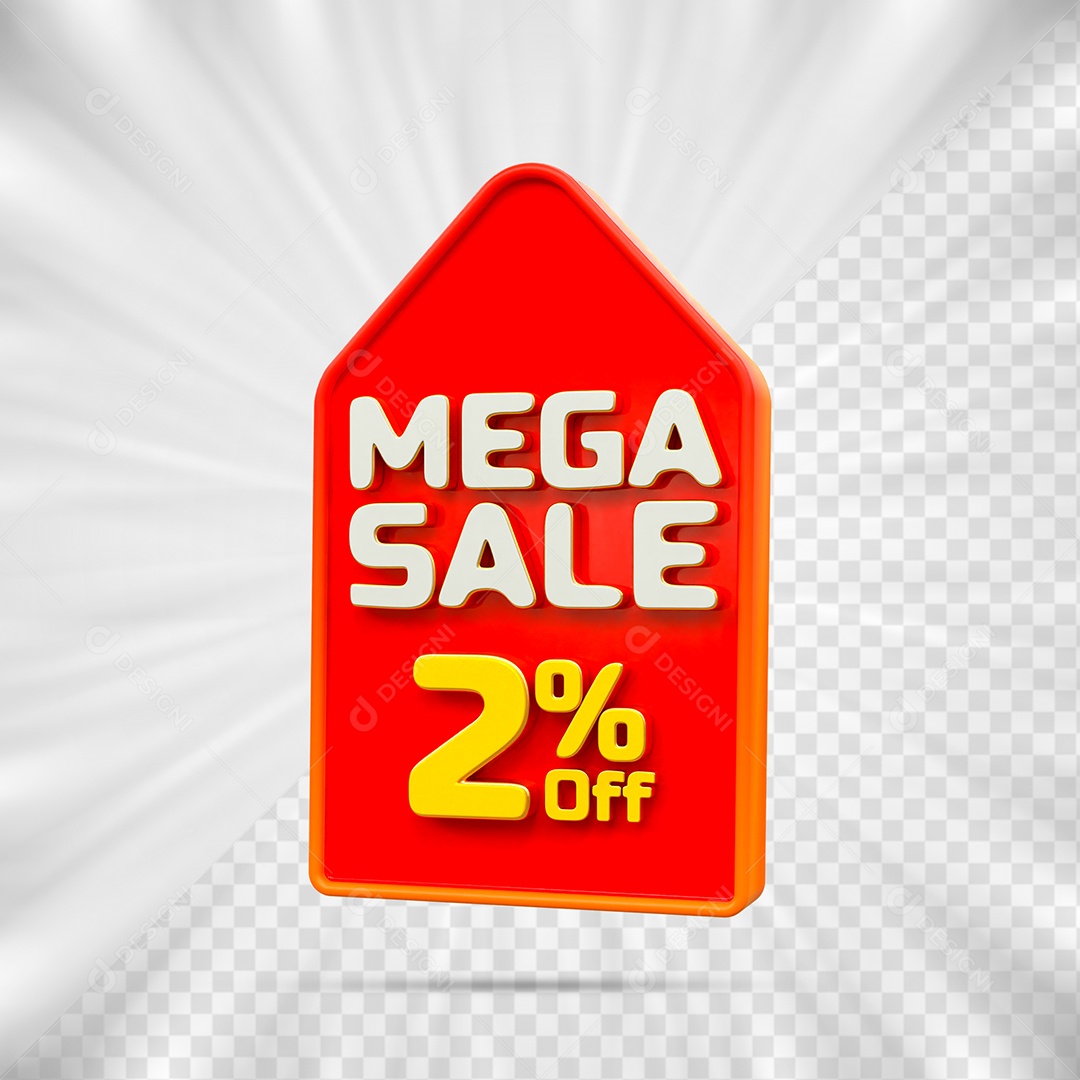 Tag de Desconto 2% Off Elemento 3D para Composição PSD