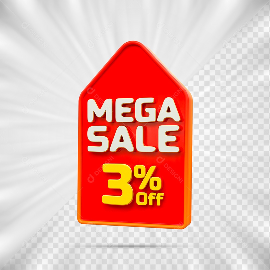 Tag de Desconto 3% Off Elemento 3D para Composição PSD