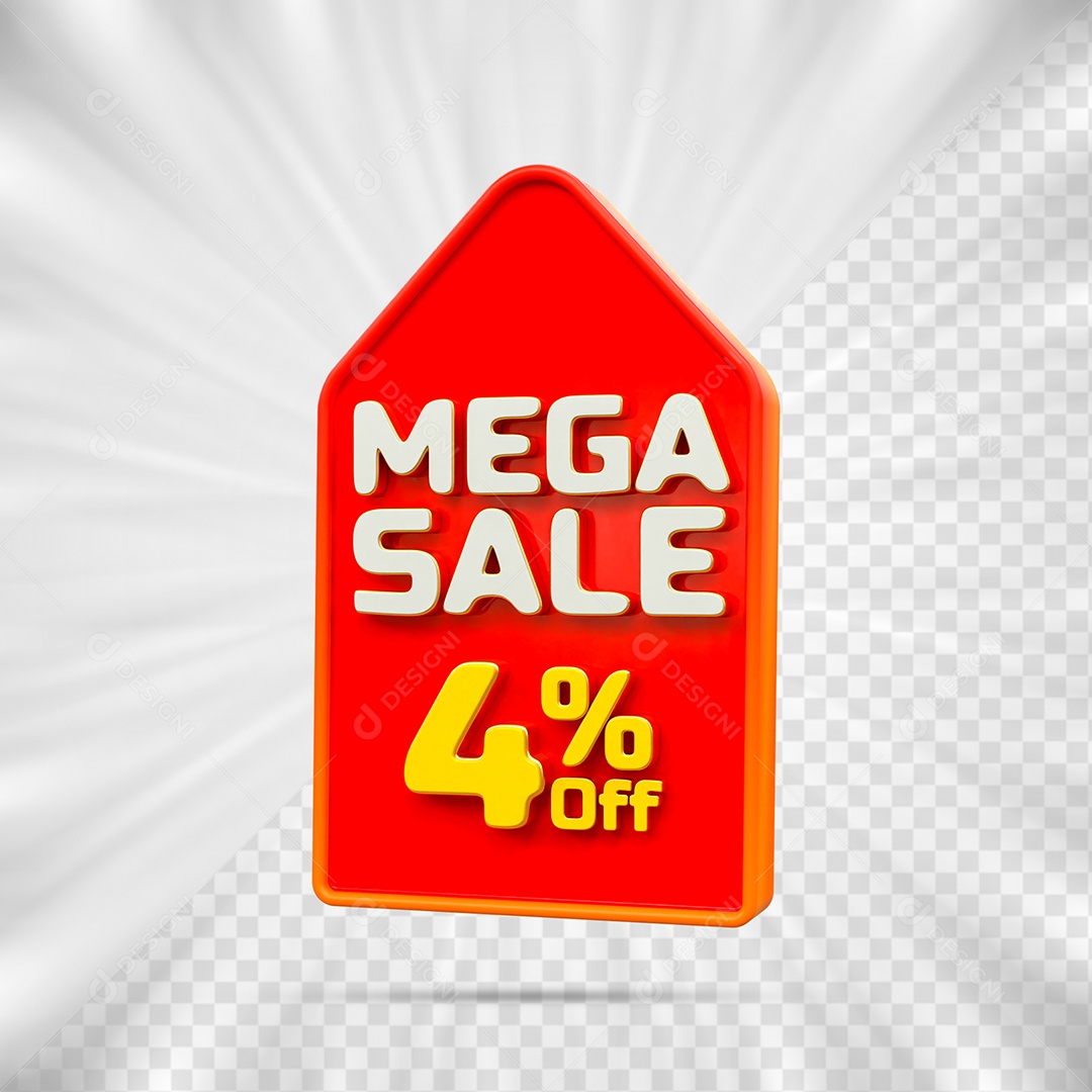 Tag de Desconto 4% Off Elemento 3D para Composição PSD