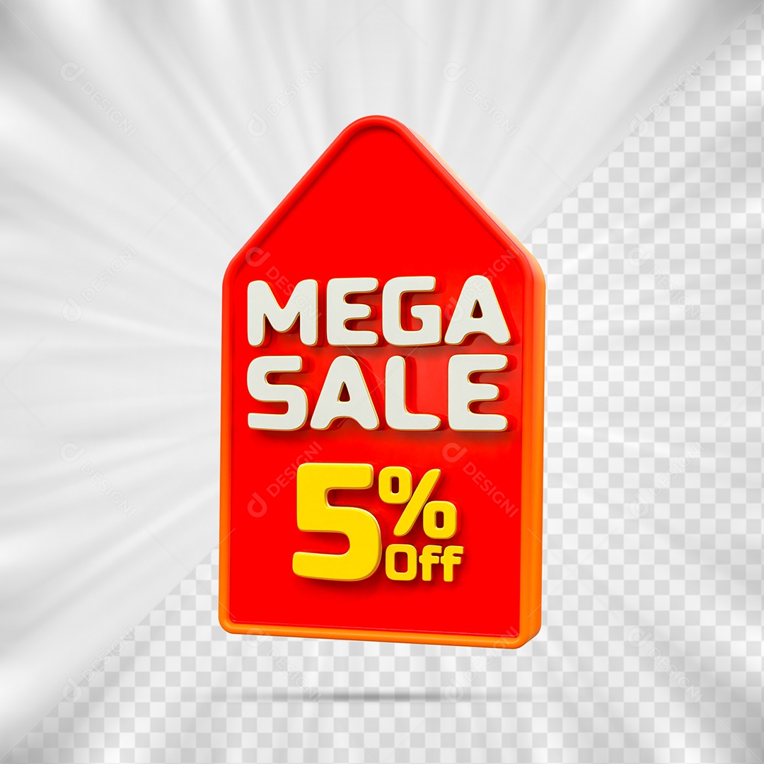 Tag de Desconto 5% Off Elemento 3D para Composição PSD